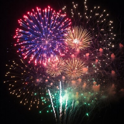 Colorful Fireworks Exploding in Night Sky