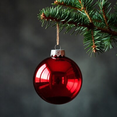 Red Christmas ornament on fir branch