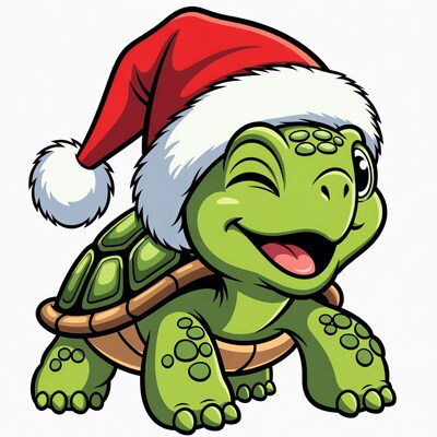 Cute turtle wearing Santa hat