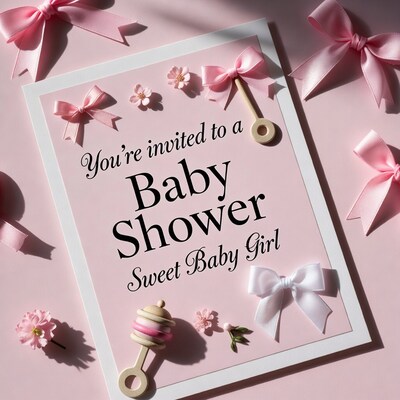 Pink Baby Girl Shower Invitation