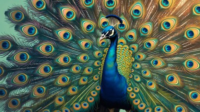 Peacock displaying vibrant tail feathers