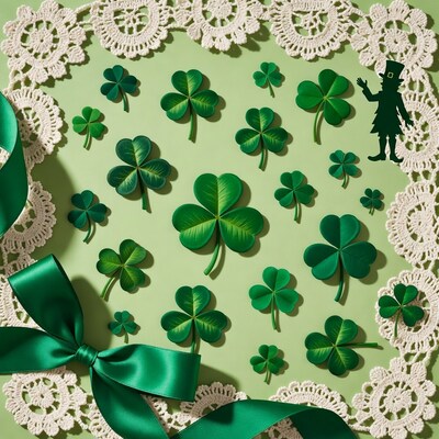 Four-leaf clovers with leprechaun
