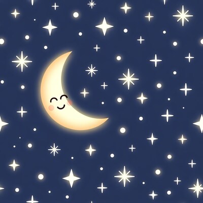Smiling Crescent Moon with Stars