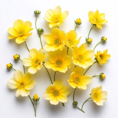 Yellow Cosmos Flowers on White Background