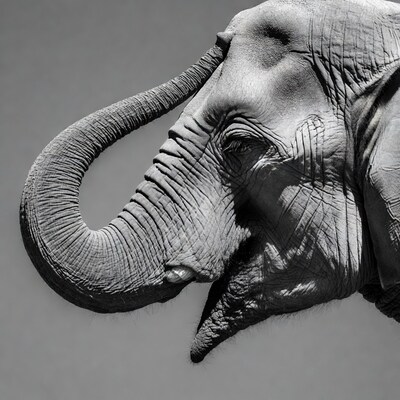 Elephant profile with curved trunk
