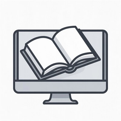 Open book on computer screen illustration
