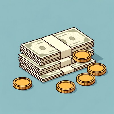 Stack of dollar bills and gold coins