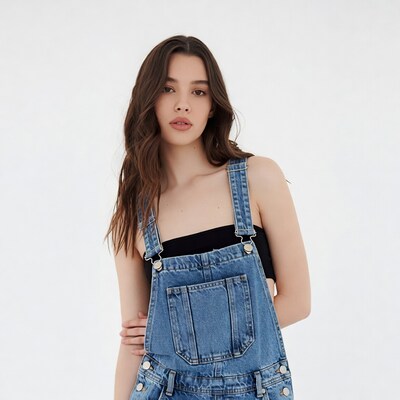 Woman in denim overalls