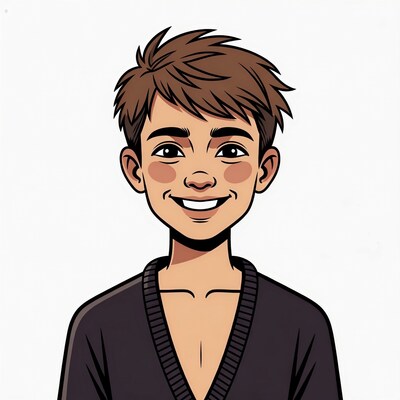 Smiling Asian boy illustration