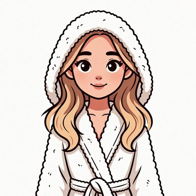 Blonde woman in white fluffy robe