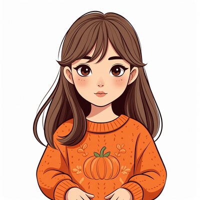 Girl in pumpkin sweater illustration
