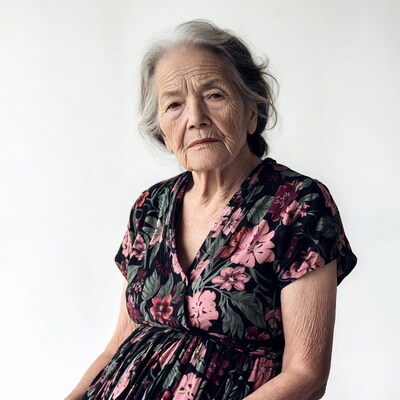 Elderly Asian woman in floral dress