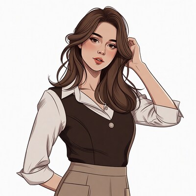Anime girl touching hair in vest