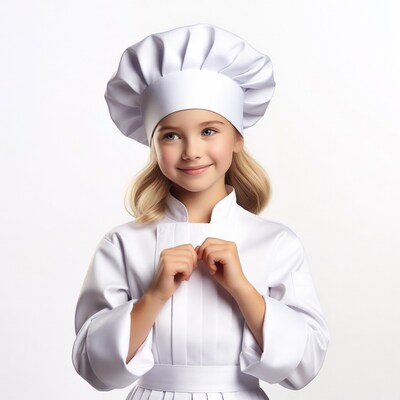 Blonde girl in white chef uniform