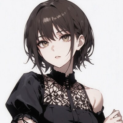 Anime girl in black lace dress
