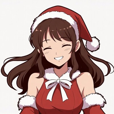 Anime girl in Santa dress smiling