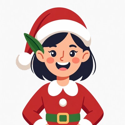 Smiling girl elf in Santa hat