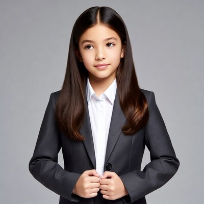 Asian girl in gray suit