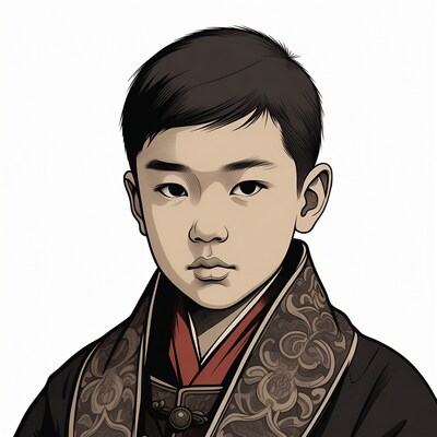 Asian boy in traditional robe illustration
