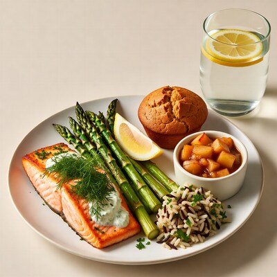 Salmon with Asparagus and Black Rice
