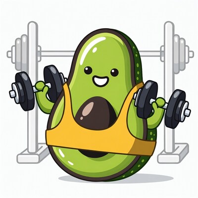 Cartoon Avocado Lifting Dumbbells