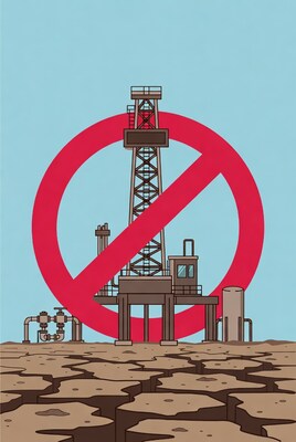 Oil Rig with Red Prohibition Sign