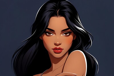 Beautiful woman with long black hair