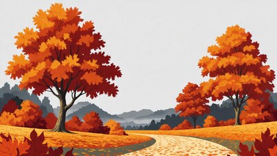 Autumn Trees Path in Fall Landscape