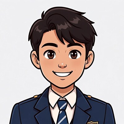 Smiling Asian boy in navy uniform