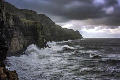 Cliff Edge Crashing Waves Stormy Sea