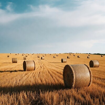 Hay bales in golden wheat field