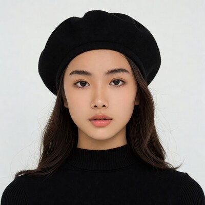 Asian woman in black beret