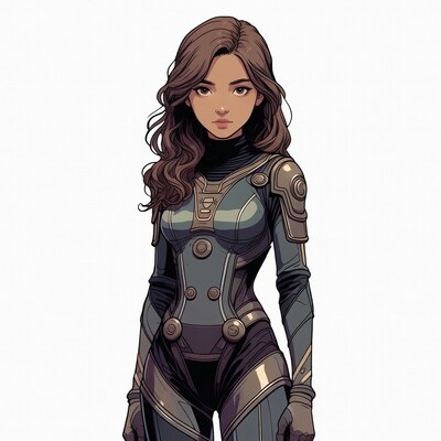 Asian woman in futuristic armor illustration
