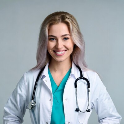 Smiling blonde woman doctor with stethoscope