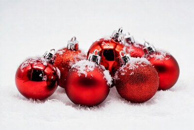 Red Christmas Ornaments on Snow