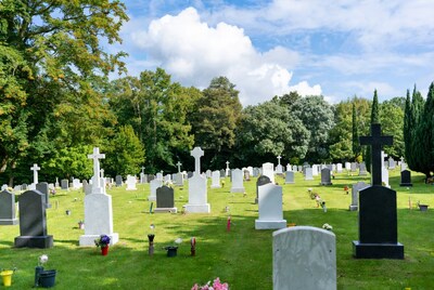 Cemetery with crosses and gravestones