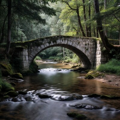 Stone Arch Bridge over Forest Stream