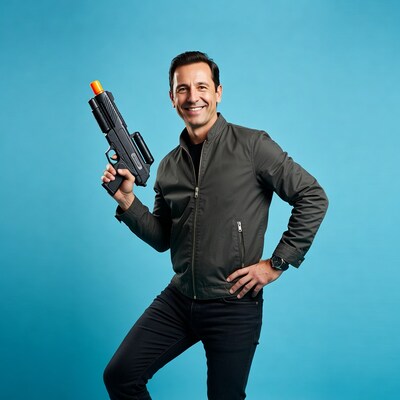 Man holding toy laser gun