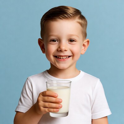 Boy holding glass of milk