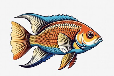 Colorful Orange Cichlid Fish Illustration