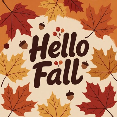 Hello Fall Leaves Illustration