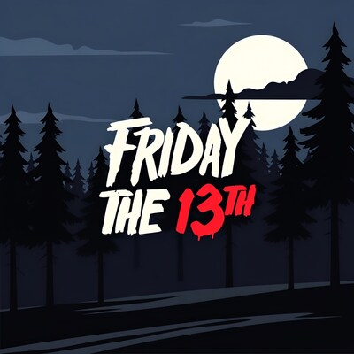 Friday the 13th illustration with moon and trees