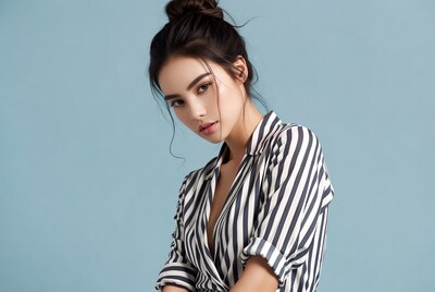 Asian woman in striped shirt