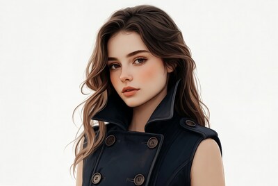 Young woman in navy jacket portrait