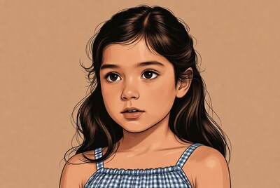 Asian girl in checkered dress illustration
