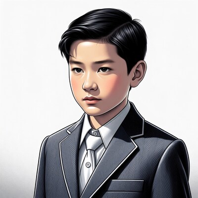 Asian boy in suit illustration