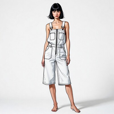 Asian woman in white overalls illustration