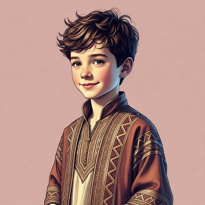 Boy in embroidered tunic illustration