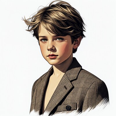 Young boy in tweed jacket illustration