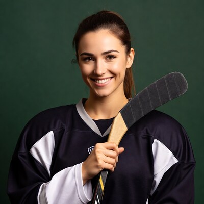 Woman holding hockey stick